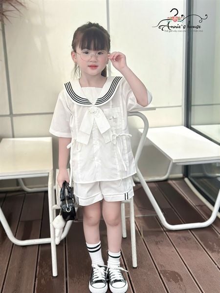 Set Sailor Belle – Set bộ thuỷ thủ đính nơ viền cổ màu Trắng Kem 