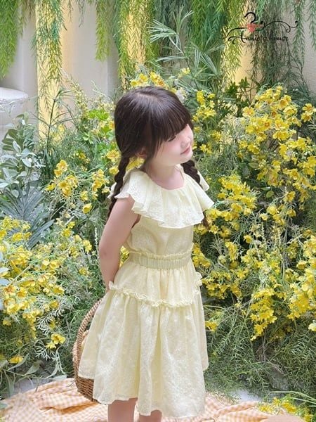  Set Melora - Áo cổ bèo phối chân váy xoè - Vàng 