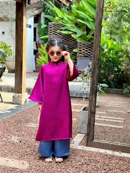  Áo Dài Cách Tân Vỹ Sắc – Gấm Mờ Phối Xanh Lam 