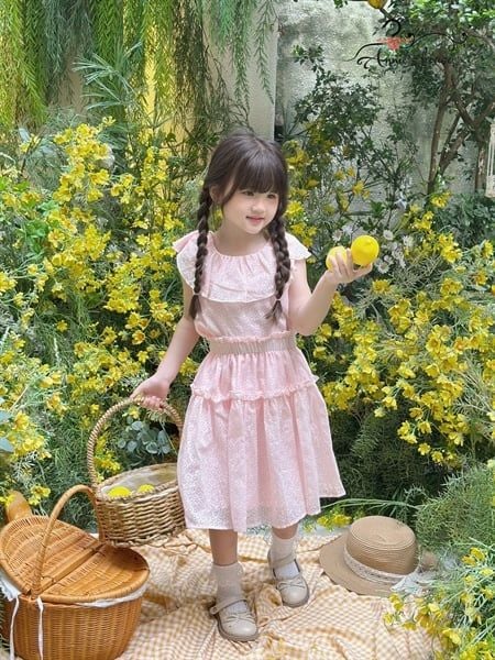  Set Melora - Áo cổ bèo phối chân váy xoè - Hồng 