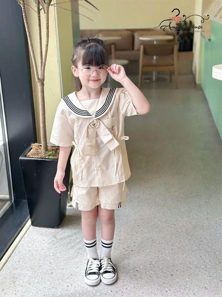  Set Sailor Belle – Set bộ thuỷ thủ đính nơ viền cổ màu Beige 