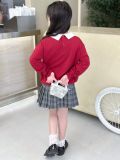  Club Top - đỏ - Áo thun polo dài tay phối cổ trắng in cún 