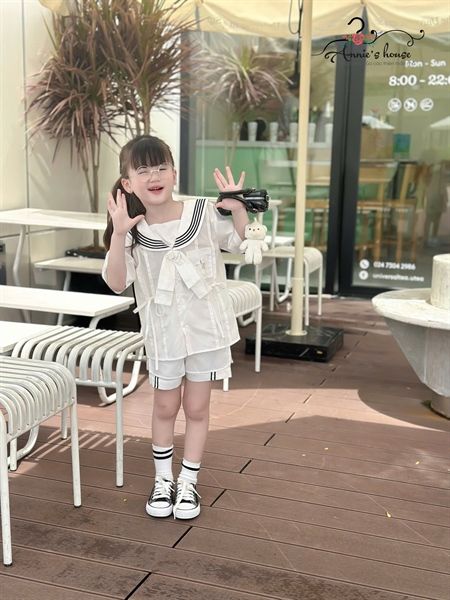  Set Sailor Belle – Set bộ thuỷ thủ đính nơ viền cổ màu Trắng Kem 