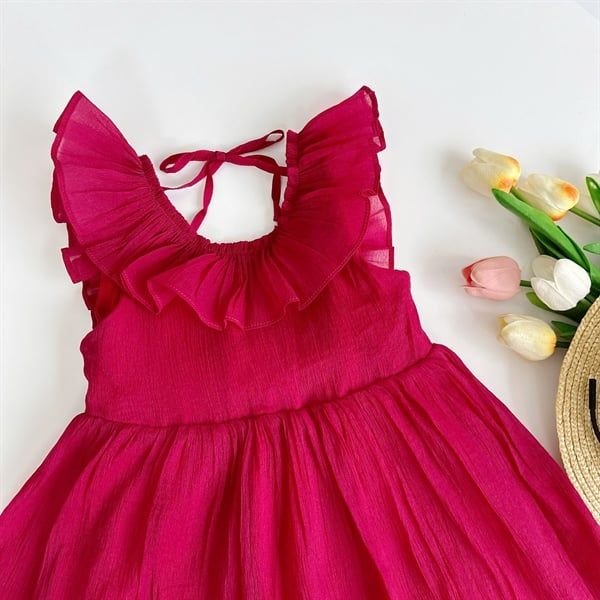  Aura Dress - Đầm tơ cổ bèo nhún - Đỏ 