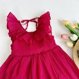  Aura Dress - Đầm tơ cổ bèo nhún - Đỏ 