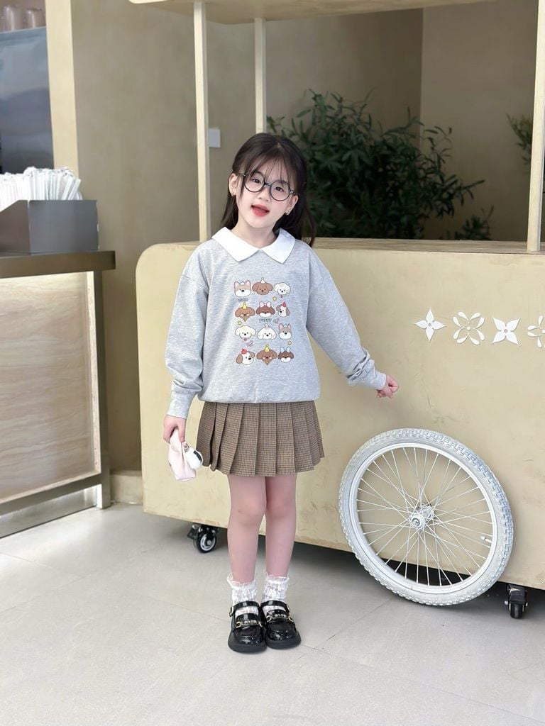  College Skirt - kẻ sọc nâu - Chân váy xếp pli 