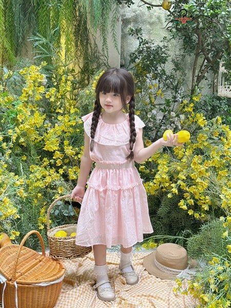  Set Melora - Áo cổ bèo phối chân váy xoè - Hồng 