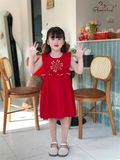  Clara Dress – Đầm Bèo Xếp Thêu Hoa Nơ Eo - Đỏ 