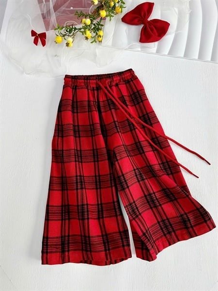  Red Felt Pants - Quần Dạ Nỉ Suông Dài Cho Bé - Caro đỏ 
