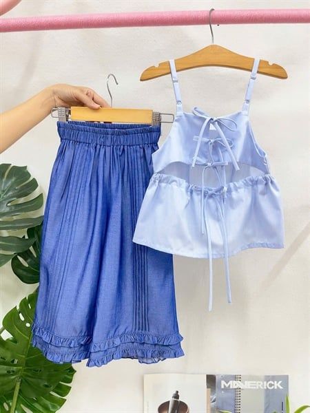  Ivy Set | Áo 2 dây nơ sau + Quần dài xếp pli trendy 