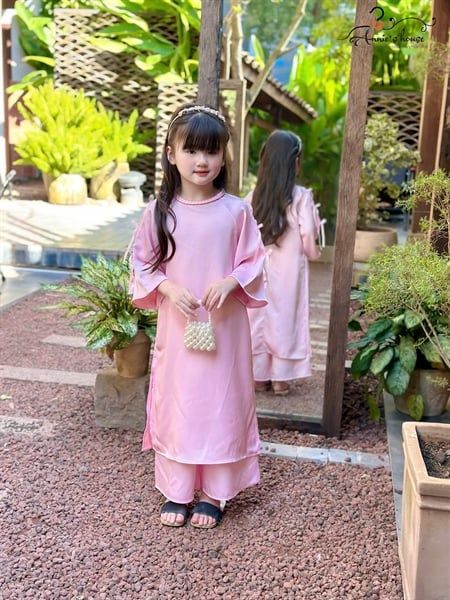  Áo Dài Yên Khuê – Cổ Bím Đính Nơ Dịu Dàng - Màu Hồng 