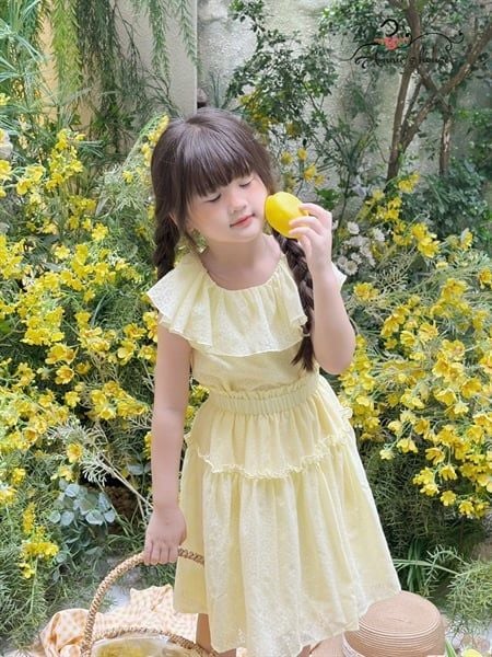  Set Melora - Áo cổ bèo phối chân váy xoè - Vàng 