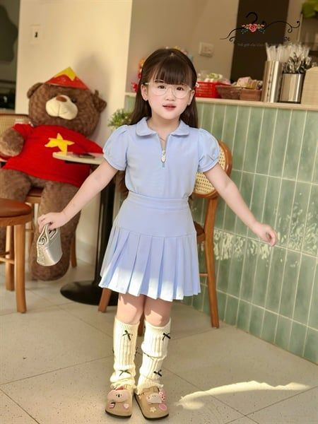  Set Cecilia – Váy áo cổ sen xếp ly, tiểu thư năng động - Xanh Biển 