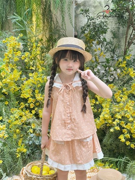  Set Sailor Lulla - set váy chấm bi cam 