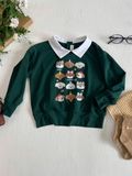  Club Top - Xanh lá - Áo thun polo dài tay phối cổ trắng in cún 