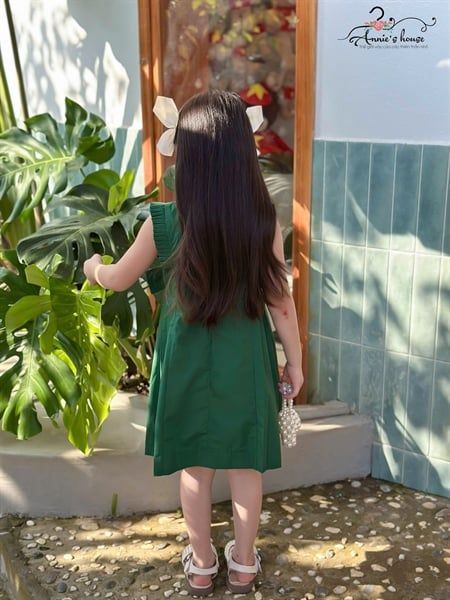  Clara Dress – Đầm Bèo Xếp Thêu Hoa Nơ Eo - Xanh 