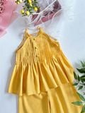  Mai Hạ Set – Set yếm linen xếp pli cao cấp cho bé gái - Vàng 