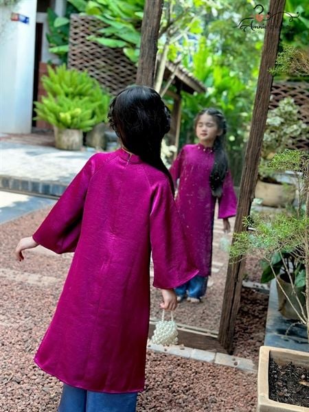  Áo Dài Cách Tân Vỹ Sắc – Gấm Mờ Phối Xanh Lam 