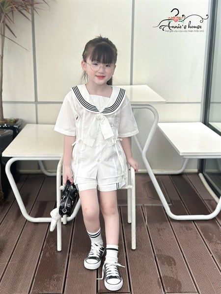  Set Sailor Belle – Set bộ thuỷ thủ đính nơ viền cổ màu Trắng Kem 
