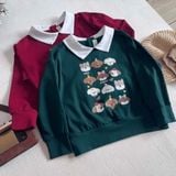  Club Top - Xanh lá - Áo thun polo dài tay phối cổ trắng in cún 