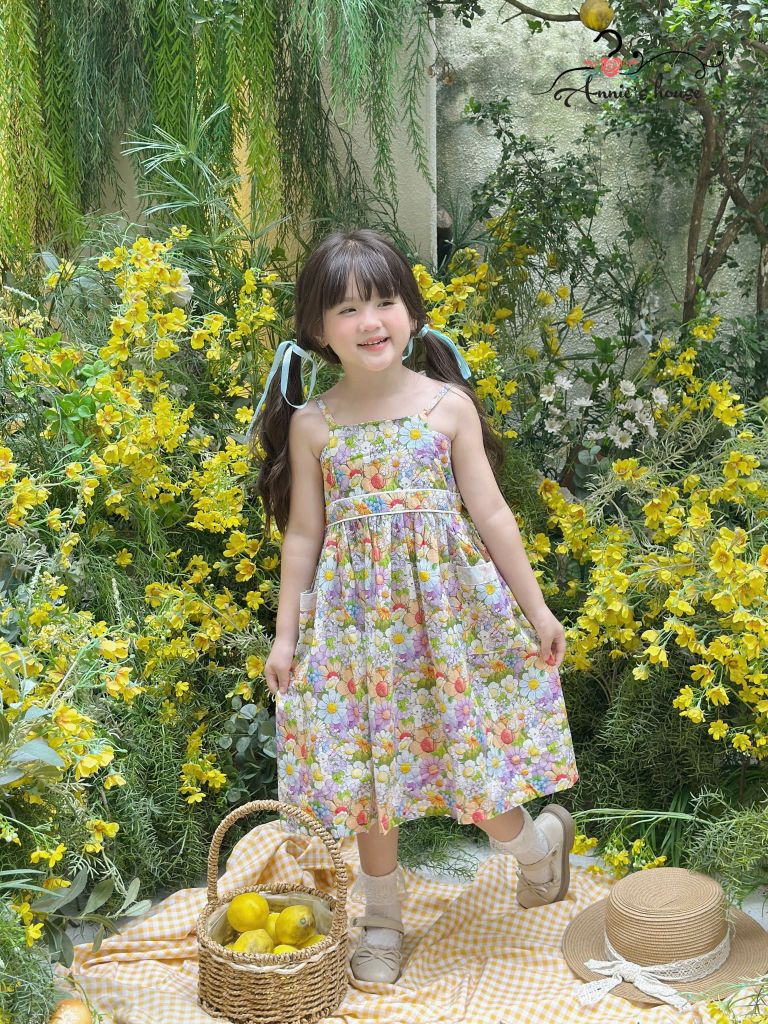  Đầm 2 dây nhún lưng - Hoa Tím 