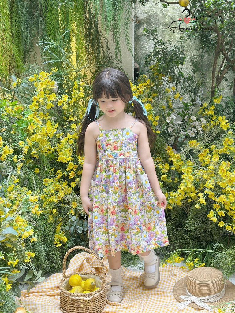  Đầm 2 dây nhún lưng - Hoa Tím 