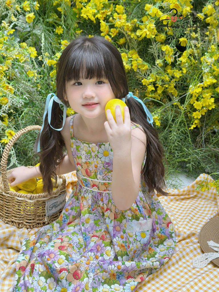  Đầm 2 dây nhún lưng - Hoa Tím 