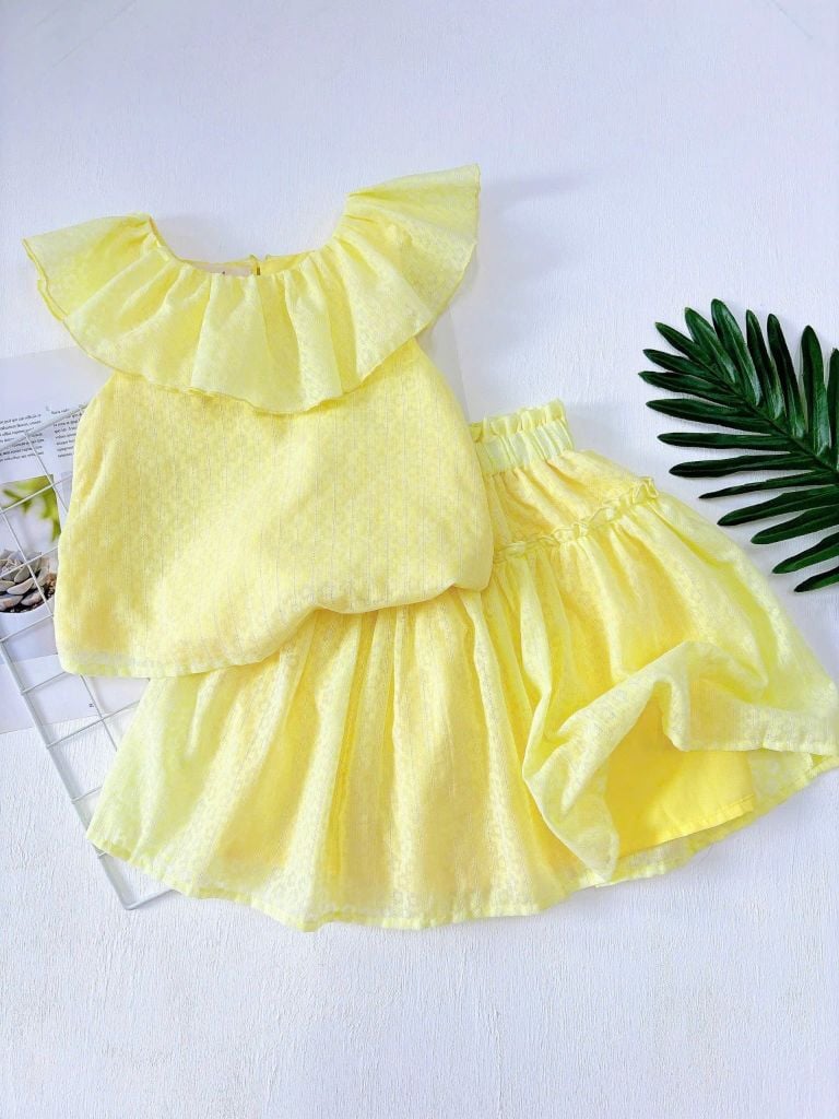  Set Melora - Áo cổ bèo phối chân váy xoè - Vàng 