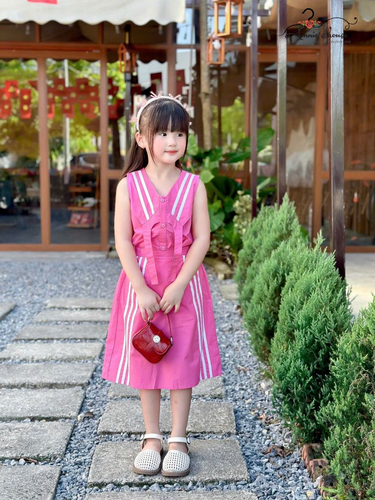  Mira Set – Set Áo Váy Viền Trắng Phối Màu Hồng 