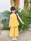  Mai Hạ Set – Set yếm linen xếp pli cao cấp cho bé gái - Vàng 
