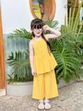  Mai Hạ Set – Set yếm linen xếp pli cao cấp cho bé gái - Vàng 