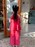  Mai Hạ Set – Set yếm linen xếp pli cao cấp cho bé gái - Hồng 