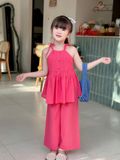  Mai Hạ Set – Set yếm linen xếp pli cao cấp cho bé gái - Hồng 