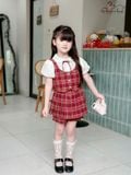  Holly Set – Áo sơ mi cổ búp bê phối gile caro đỏ, quần xếp li năng động 