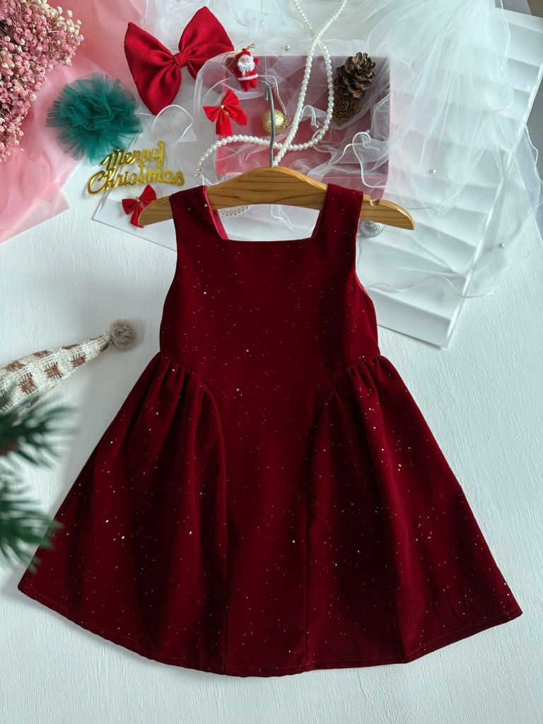  Đầm đỏ nhung kim tuyến phối nơ - Jun 