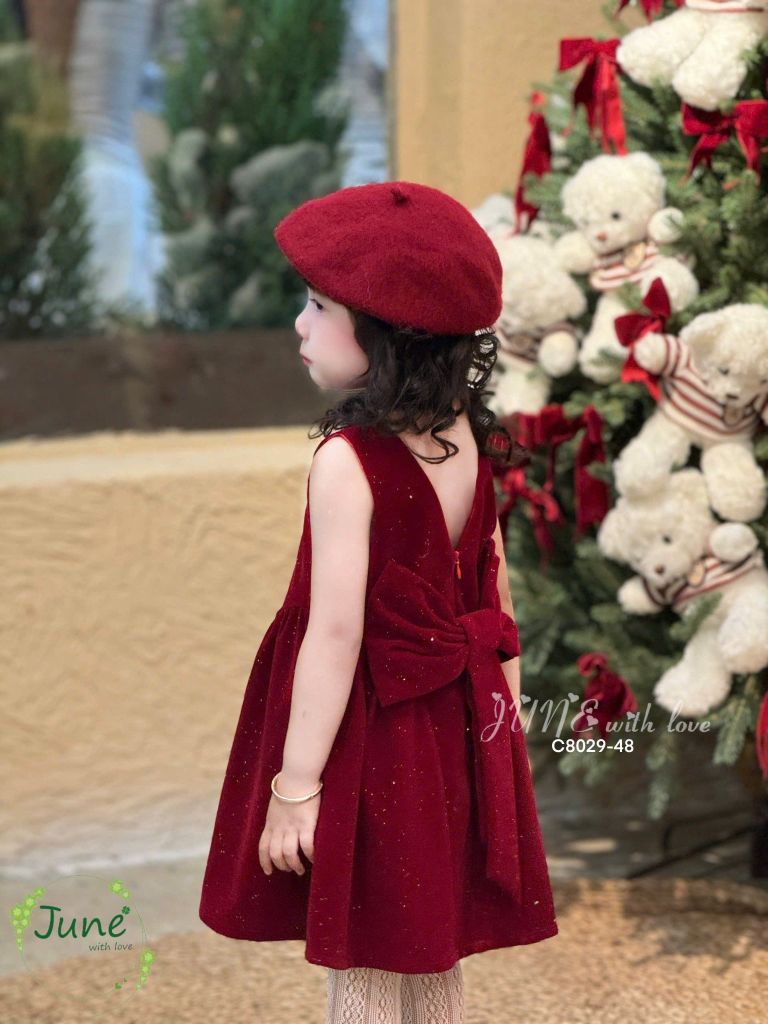  Đầm đỏ nhung kim tuyến phối nơ - Jun 