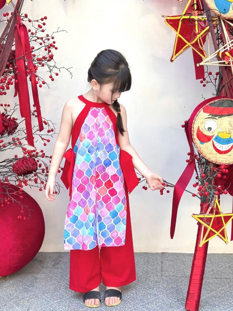  Áo Dài An Nhiên Nơ Điệu Đà - Quần Đỏ 