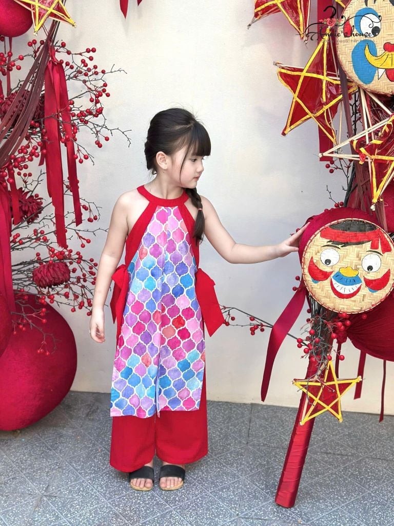  Áo Dài An Nhiên Nơ Điệu Đà - Quần Đỏ 