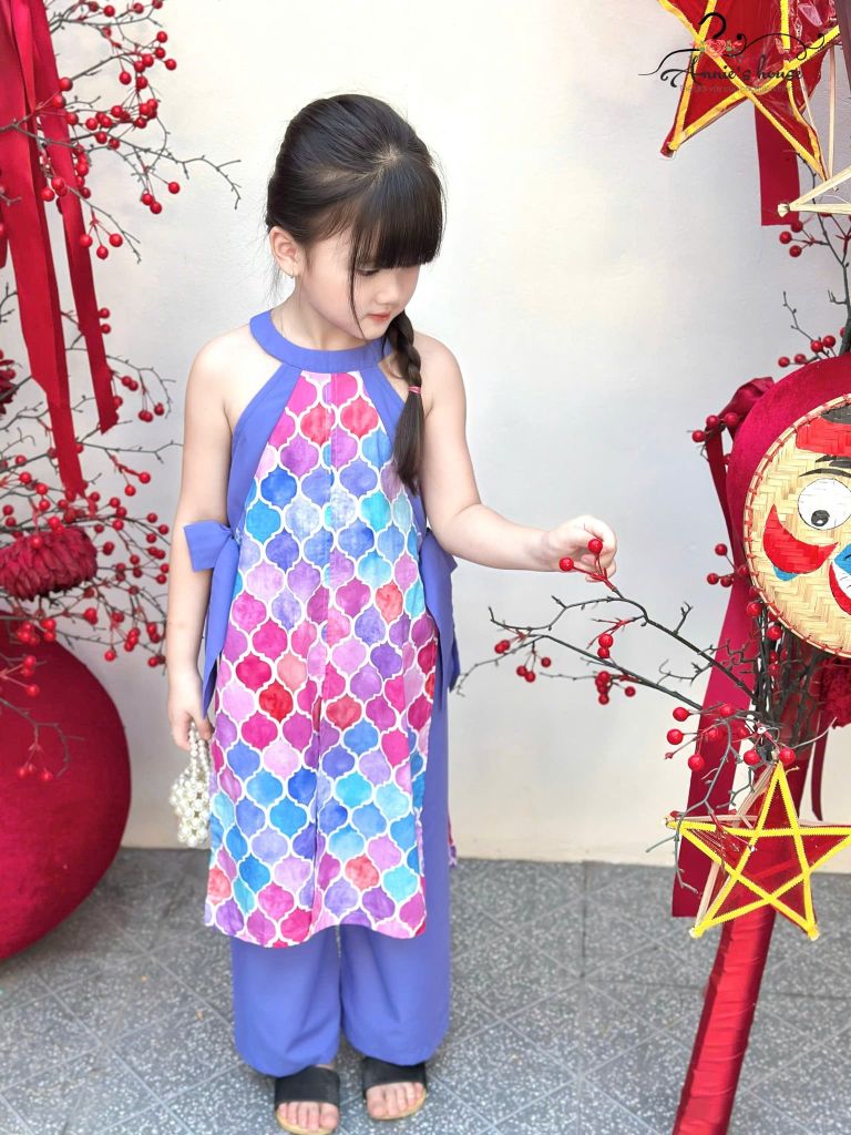  Áo Dài An Nhiên Nơ Điệu Đà - Quần Xanh 