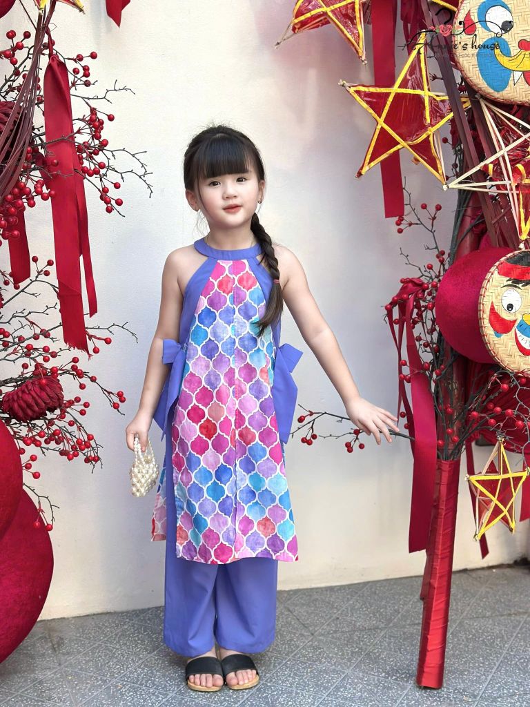  Áo Dài An Nhiên Nơ Điệu Đà - Quần Xanh 