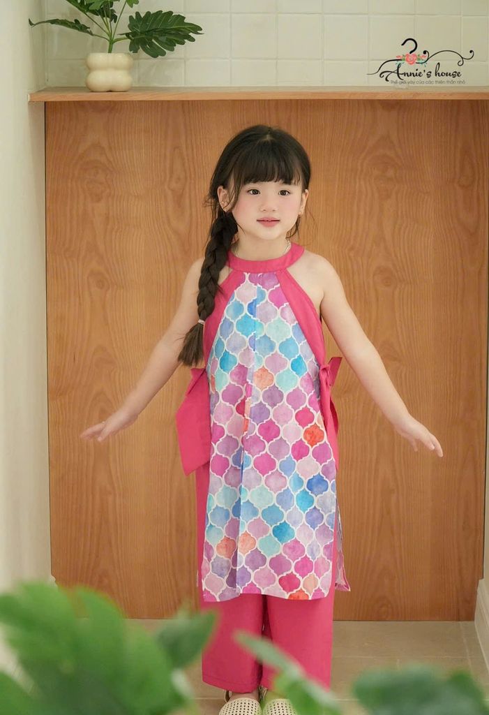  Áo Dài An Nhiên Nơ Điệu Đà - Quần Hồng 