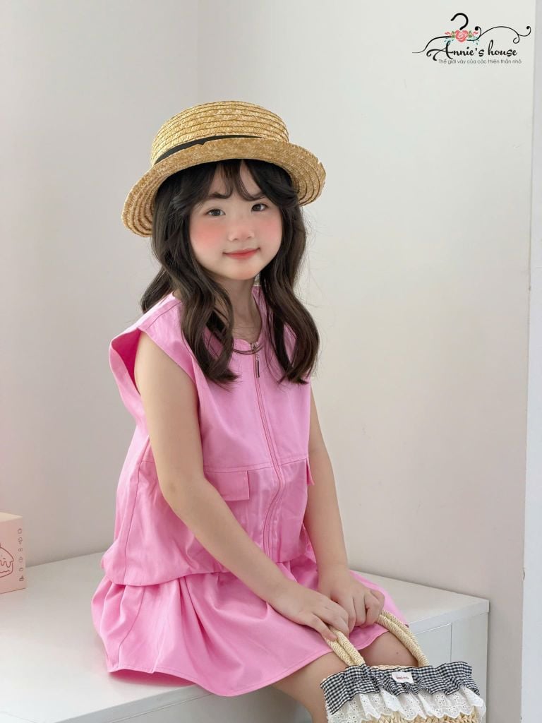  Momo Set – Bộ Gile Khóa Kéo & Chân Váy Năng Động - Hồng 