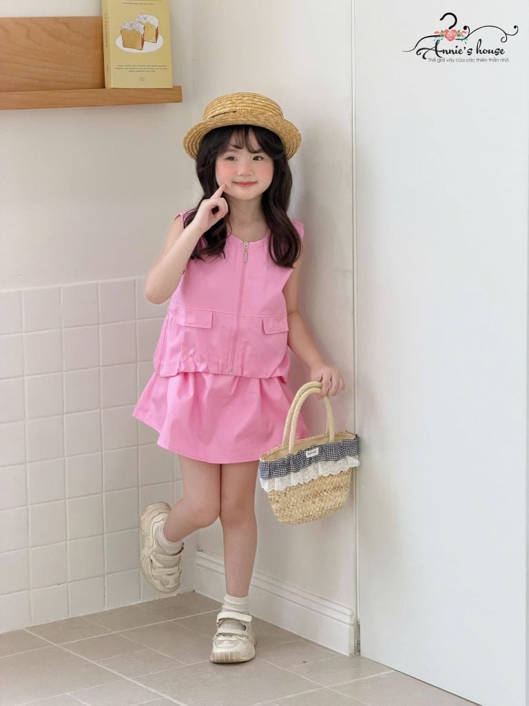  Momo Set – Bộ Gile Khóa Kéo & Chân Váy Năng Động - Hồng 