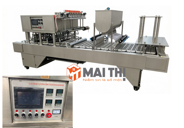 Máy chiết rót và dán màng cốc tự động 16 làn