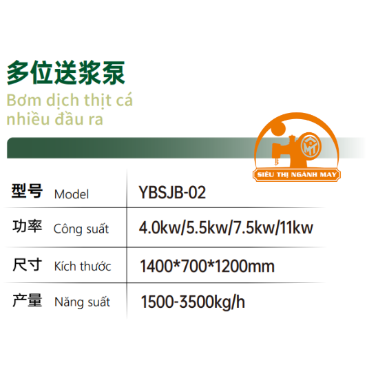 Bơm dịch thịt cá nhiều đầu ra Yingbo YBSJB-02