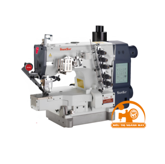 Máy may công nghiệp trần đè đầu vuông nhỏ cắt dao trái, cắt chỉ trên dưới, kèm hút rác Sunsir N5-35ABx356/EST-II
