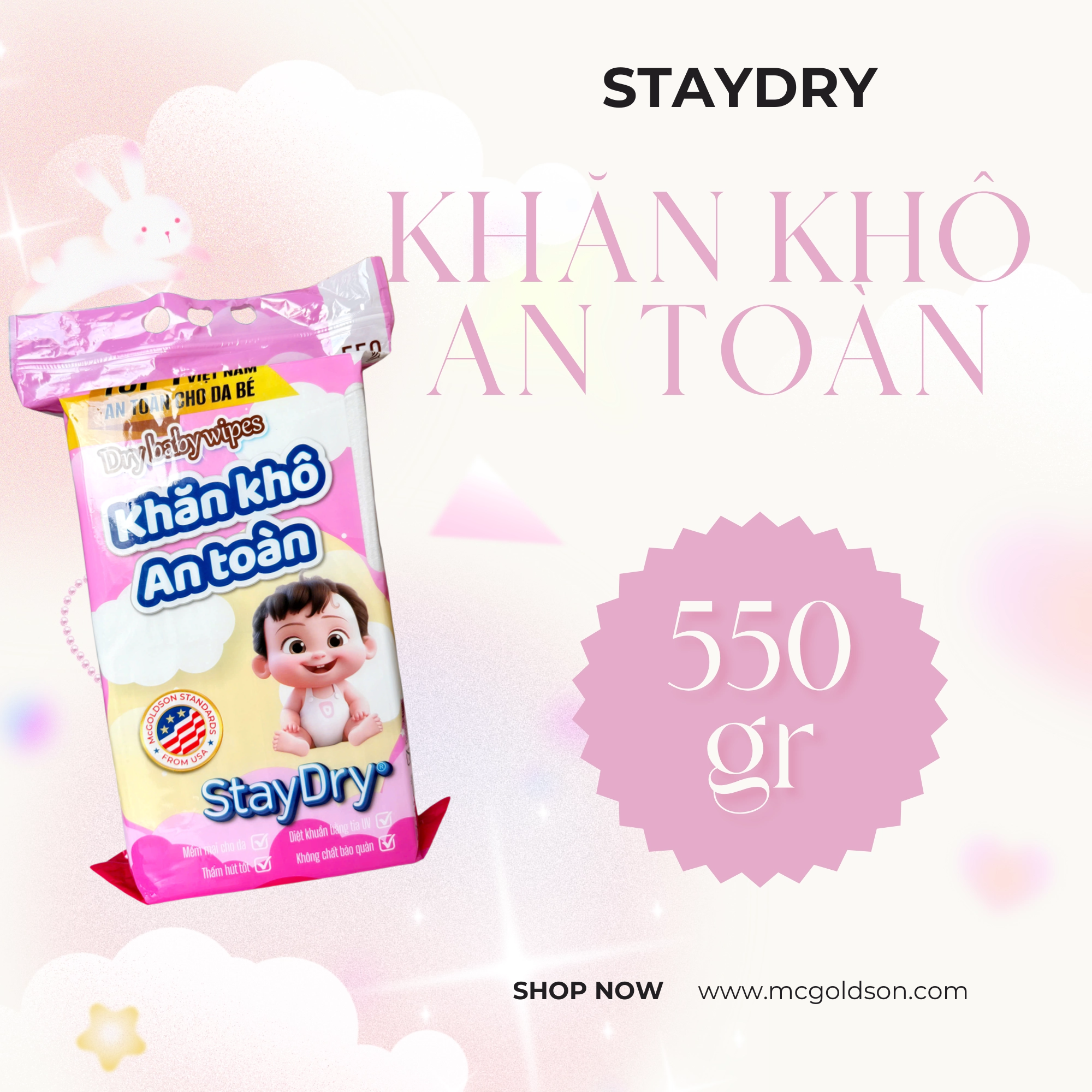  Dry baby wipes-Khăn khô an toàn StayDry 