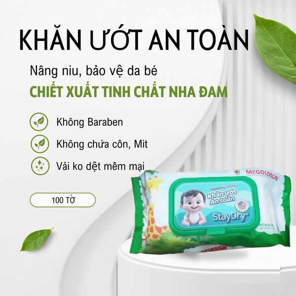  Khăn ướt trẻ em StayDry 100 tờ không hương (Con Hưu) 