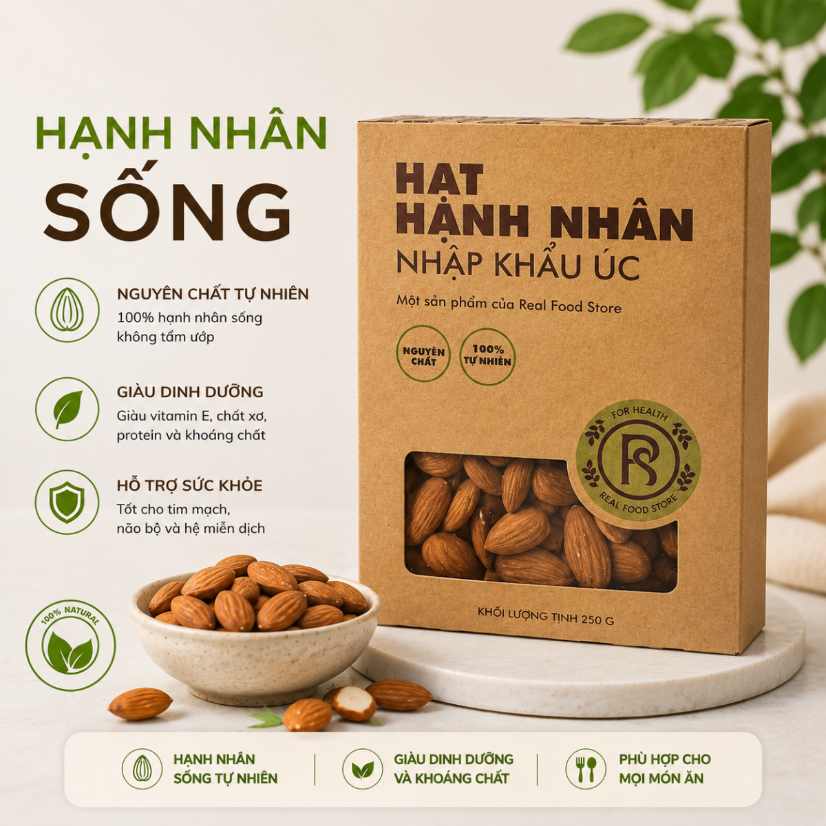  Hạnh Nhân Sống Nhập Khẩu Úc RealFoodStore 