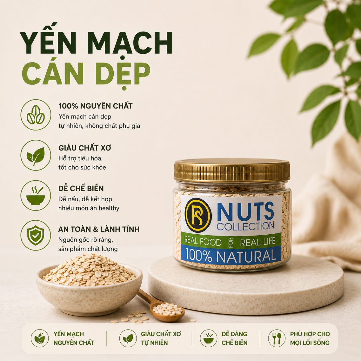  Yến mạch cán dẹp RealFoodStore 